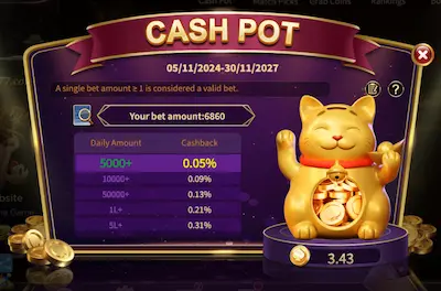 Royal X Casino cash pot and rewards screen